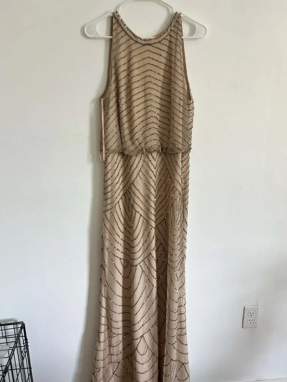 Adrianna Papell Madigan Art Deco Beaded Halter Blouson Gown - Picture 3 of 12